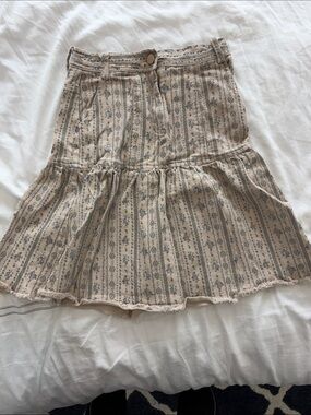 Kids Beige Floral-Striped Tiered A-Line Skirt
